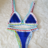 Women's Crochet Trim Triangle Bikini Set - Beach Vacation