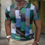 Men's Patchwork Print Polo Shirt - Casual Wear