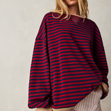 Women's Striped Crewneck Sweatshirt - Casual Loungewear