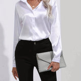 Women's Button Down Blouse Glossy Long Sleeve - Evening Wear