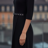 Women's Pleated Wrap Dress Belted 3/4 Sleeve - Sophisticated Office Wear