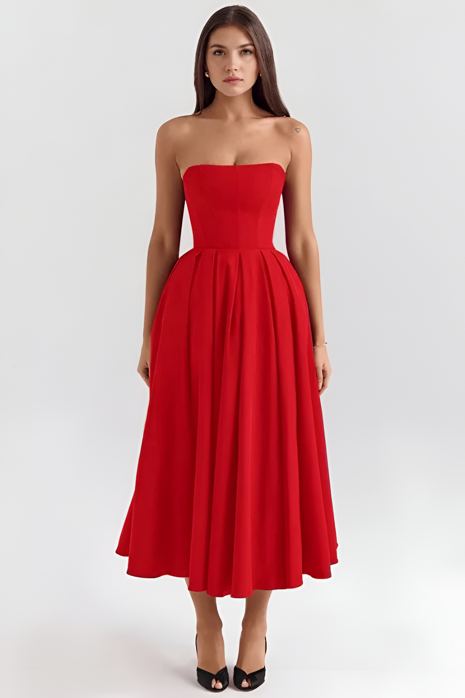 Women's Strapless Pleated Midi Dress - Cocktail Party