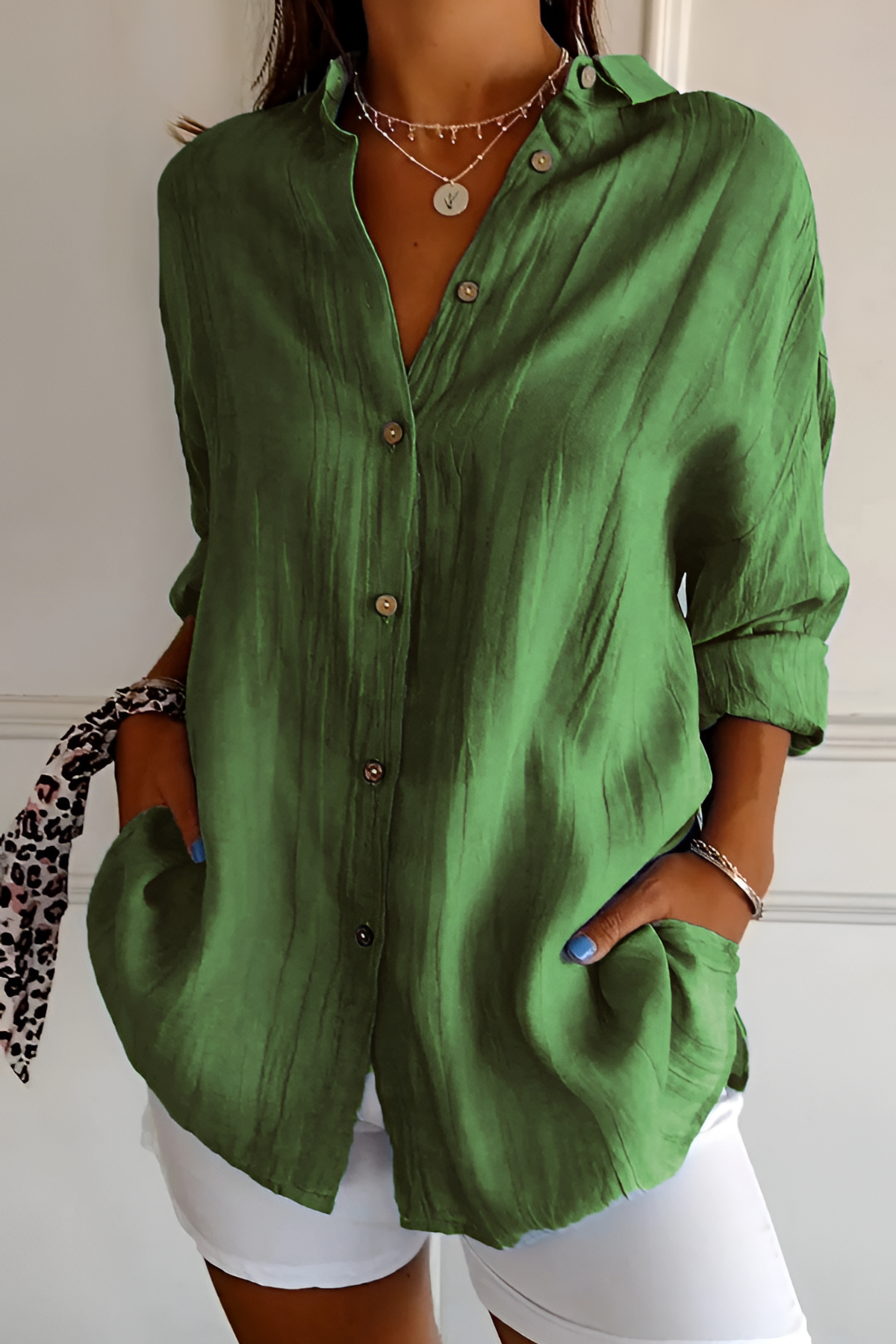 Women's Textured Long Sleeve Shirt - Casual Daily Wear