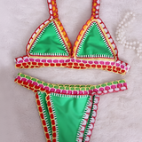 Women's Crochet Trim Triangle Bikini Set - Beach Vacation