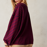 Women's Striped Crewneck Sweatshirt - Casual Loungewear