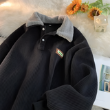 Men's Corduroy Fleece Lined Polo Sweatshirt - Casual Winter Wear