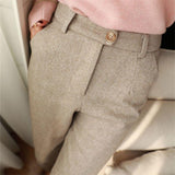 Women's Trousers High-Waisted Herringbone Pattern - Office Wear