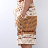 Men's Crochet Shorts Drawstring Striped - Beach Wear