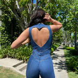 Women's Heart Cutout Flare Leg Jumpsuit - Evening Wear