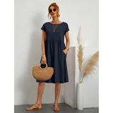 Women's Short Sleeve Smock Midi Dress - Casual Wear