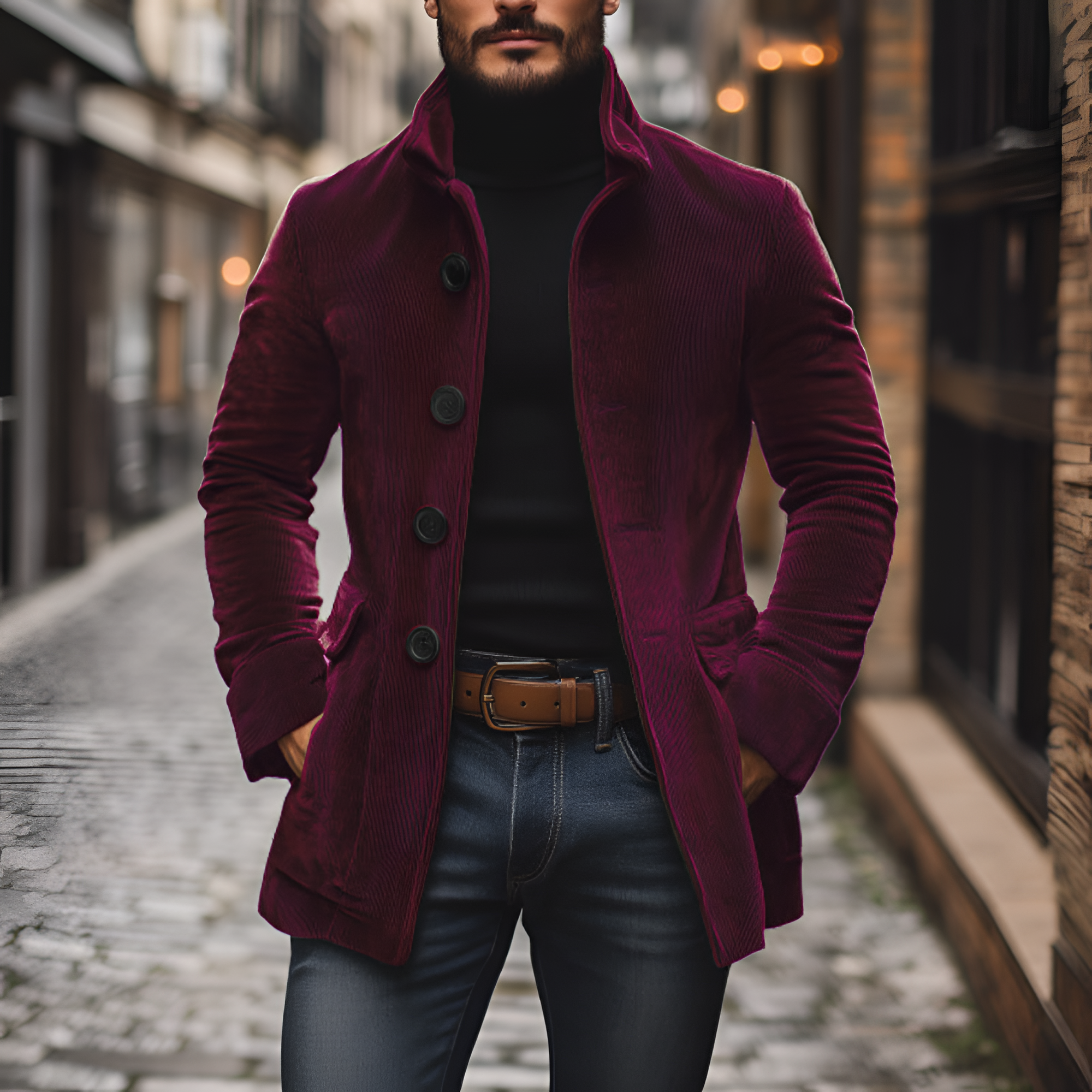 Men's Ribbed Texture Button Down Jacket - Casual Wear