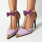 Women's Bow T-Strap Pointed Toe Heels - Date Night