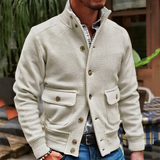 Men's Ribbed Stand Collar Button Jacket - Casual Everyday