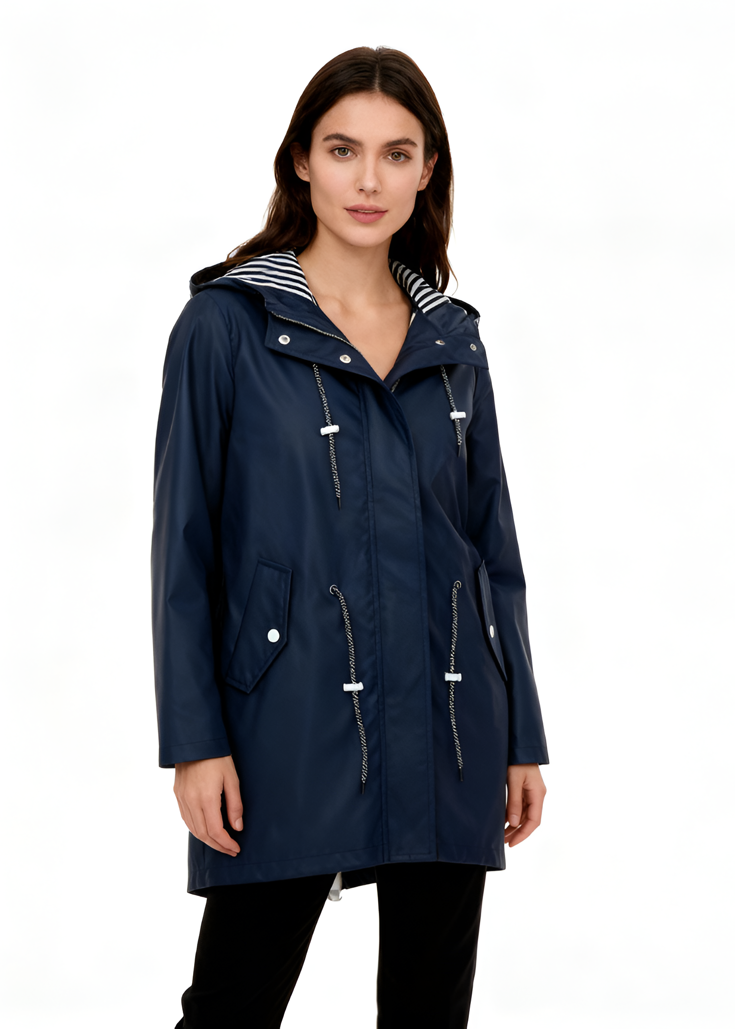 Women's Hooded Striped Lining Raincoat - Outdoor Casual Wear