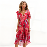 Women's V-Neck Flutter Sleeve Floral Midi Dress - Garden Party Event