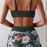 Women's Swimsuit Set Ruched Front Floral Print - Beach Vacation