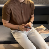 Men's Ribbed Knit Polo Shirt - Business Casual