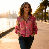 Women's Button Down Shirt Floral Print Long Sleeve - Casual Daily Wear