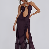 Women's Ruffle Trim Maxi Dress - Evening Party Wear