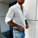 Men's Button Down Shirt Vertical Ribbed Slim Fit - Vacation Wear