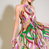 Women's Halter Neck Pleated Maxi Dress - Wedding Guest