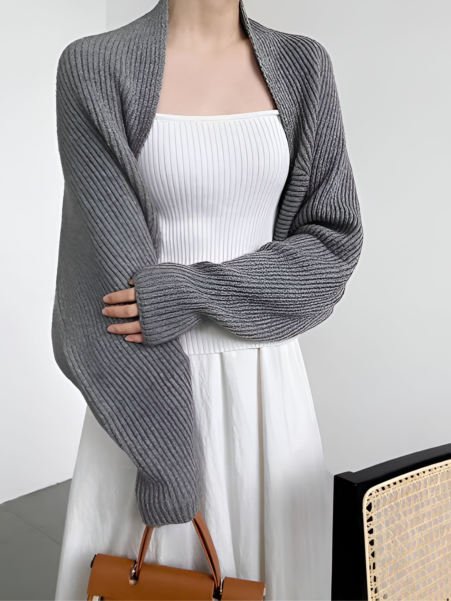 Women's Ribbed Knit Shrug Sweater - Casual Wear