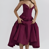 Women's Strapless Corset Midi Dress - Special Occasion