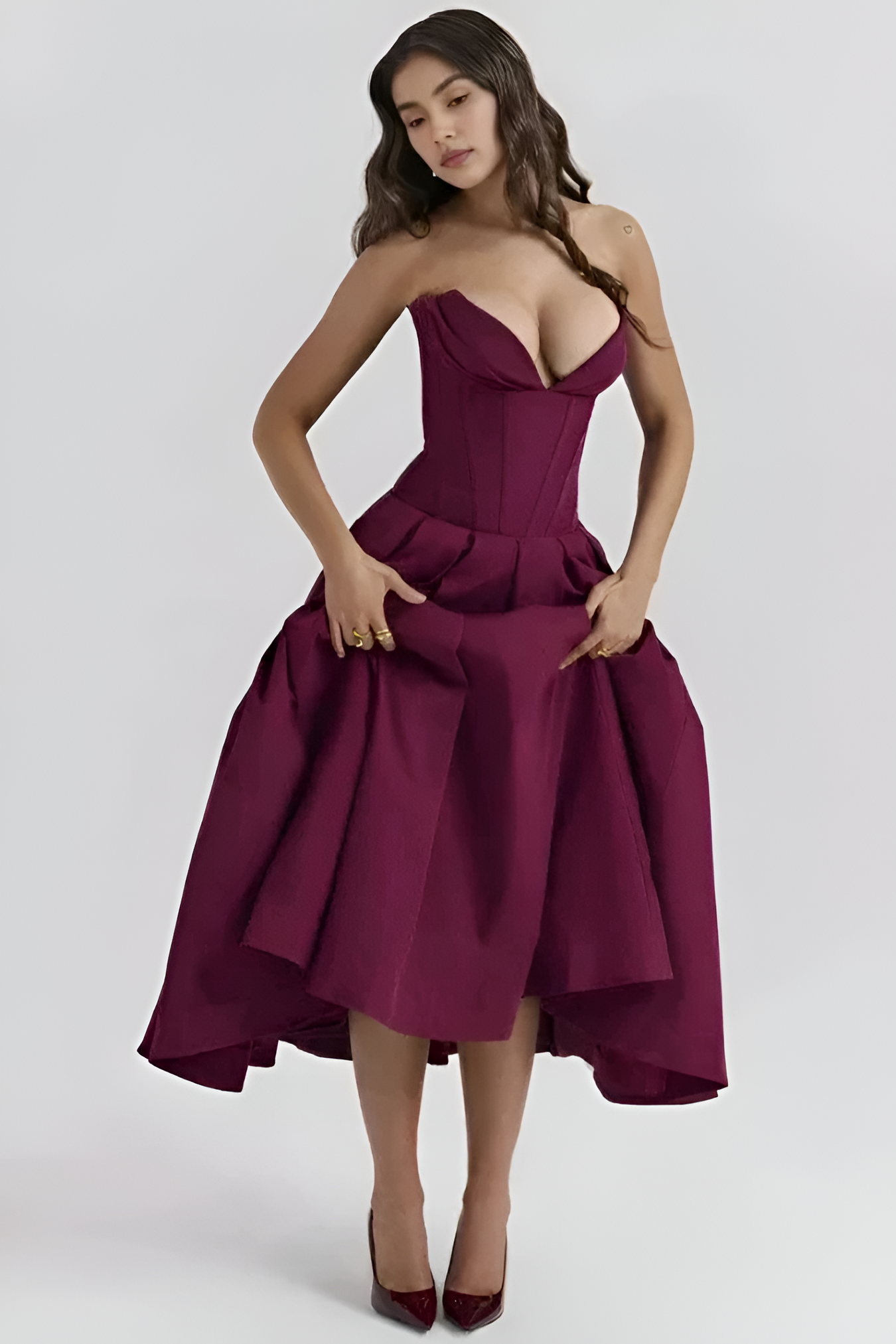 Women's Strapless Corset Midi Dress - Special Occasion