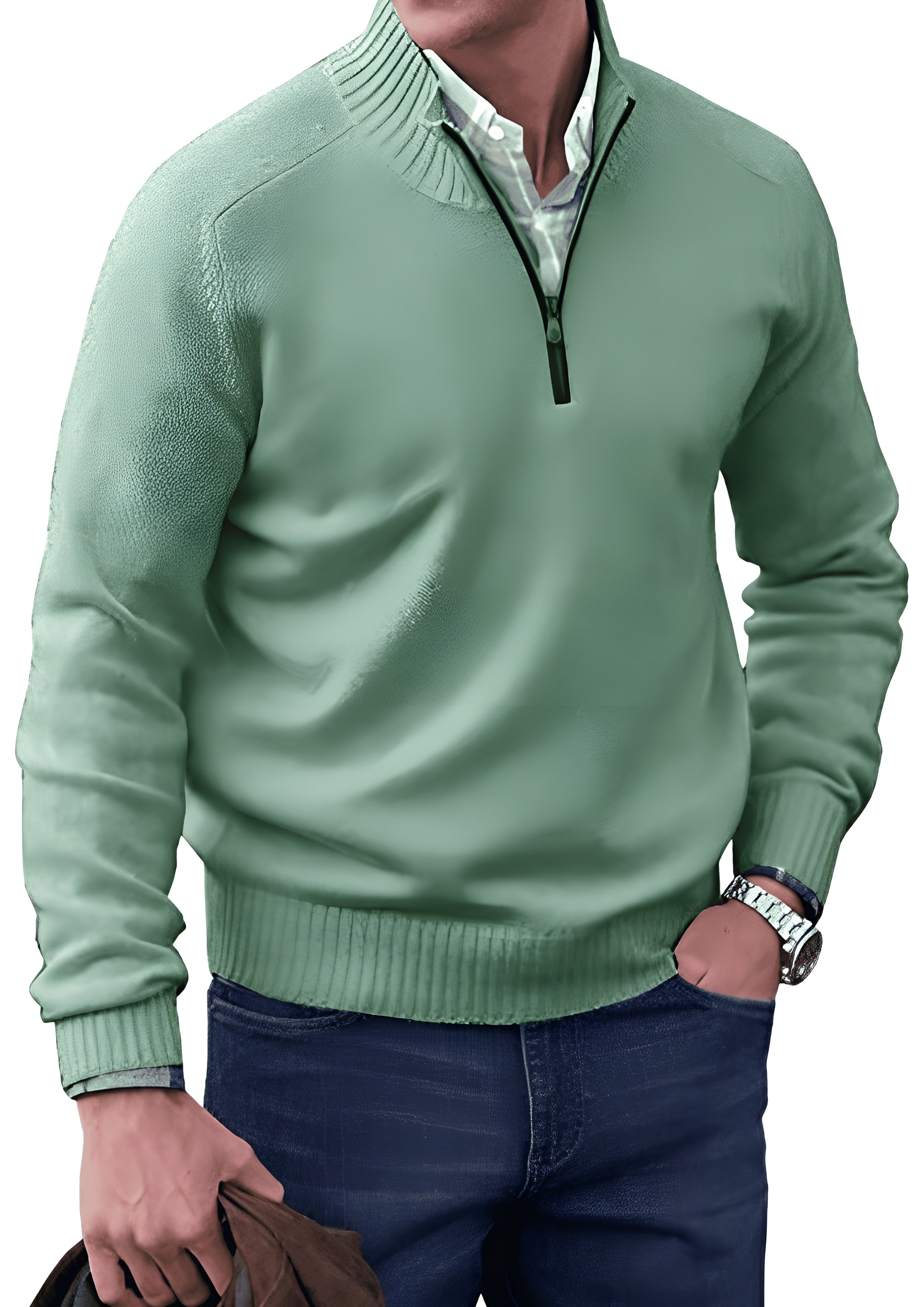 Men’s Knitted Half-Zip Pullover Sweater - Casual Winter Wear