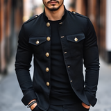 Men's Mandarin Collar Military Jacket - Party Wear