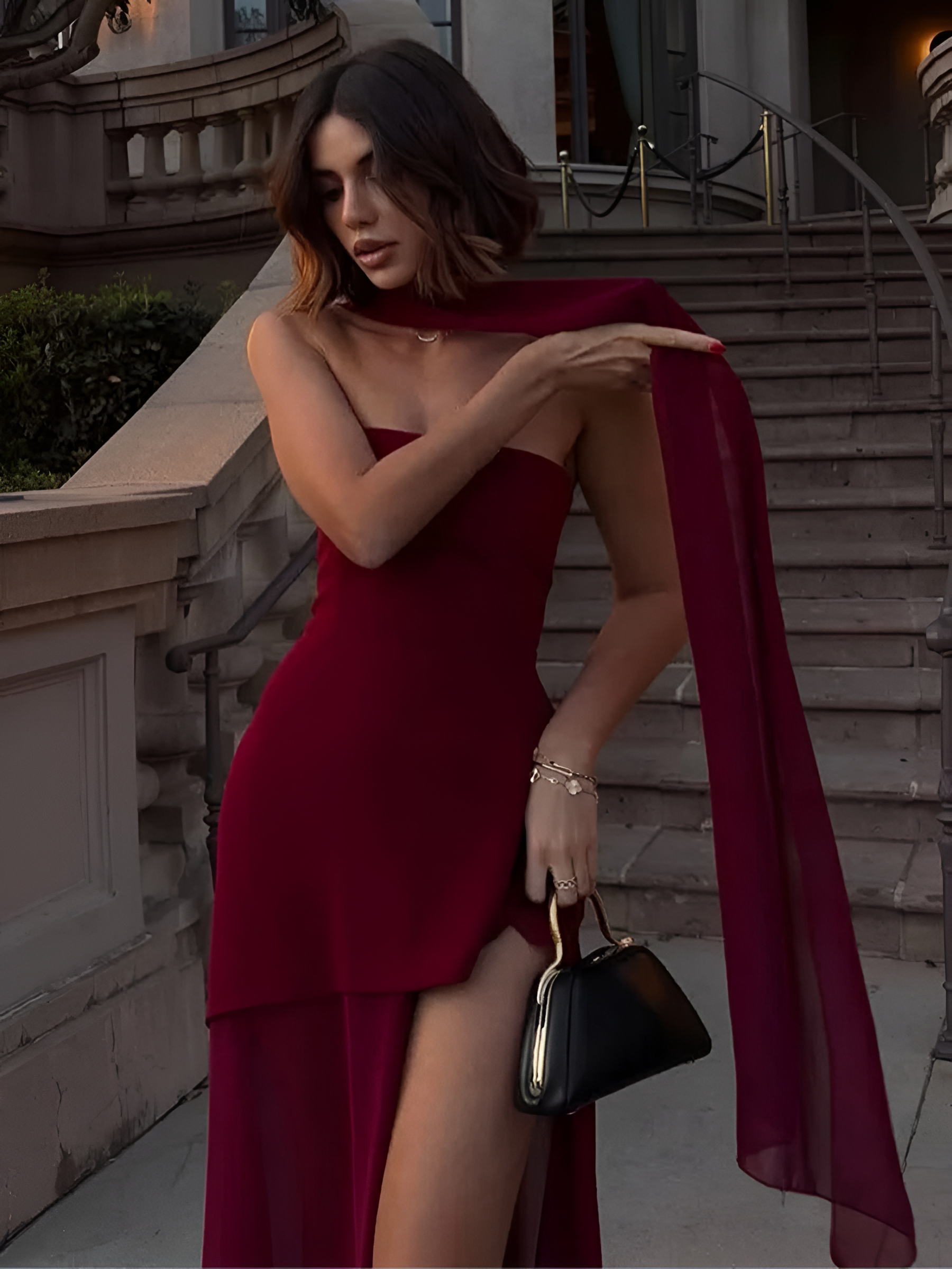 Women's Strapless High Slit Maxi Dress - Evening Party