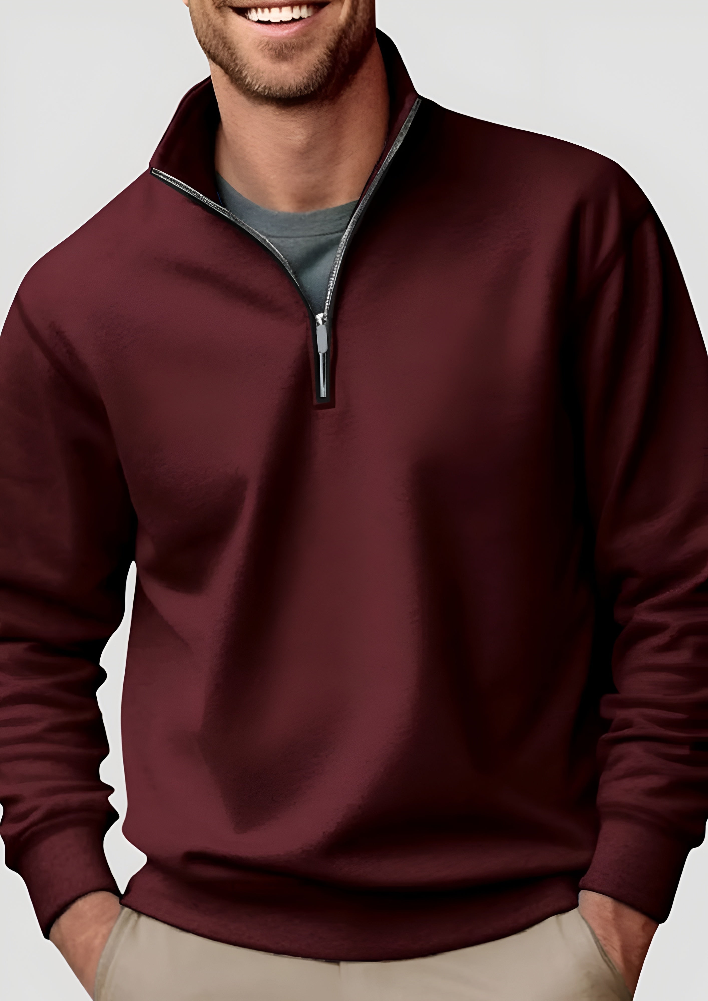 Men’s Quarter Zip Collar Sweatshirt - Casual Winter Wear