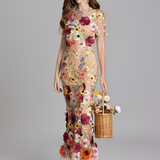 Women's Floral Sheer Mesh Maxi Dress - Special Occasions