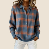 Womens Button-Up Sweater Plaid Pattern Relaxed Fit - Casual Wear
