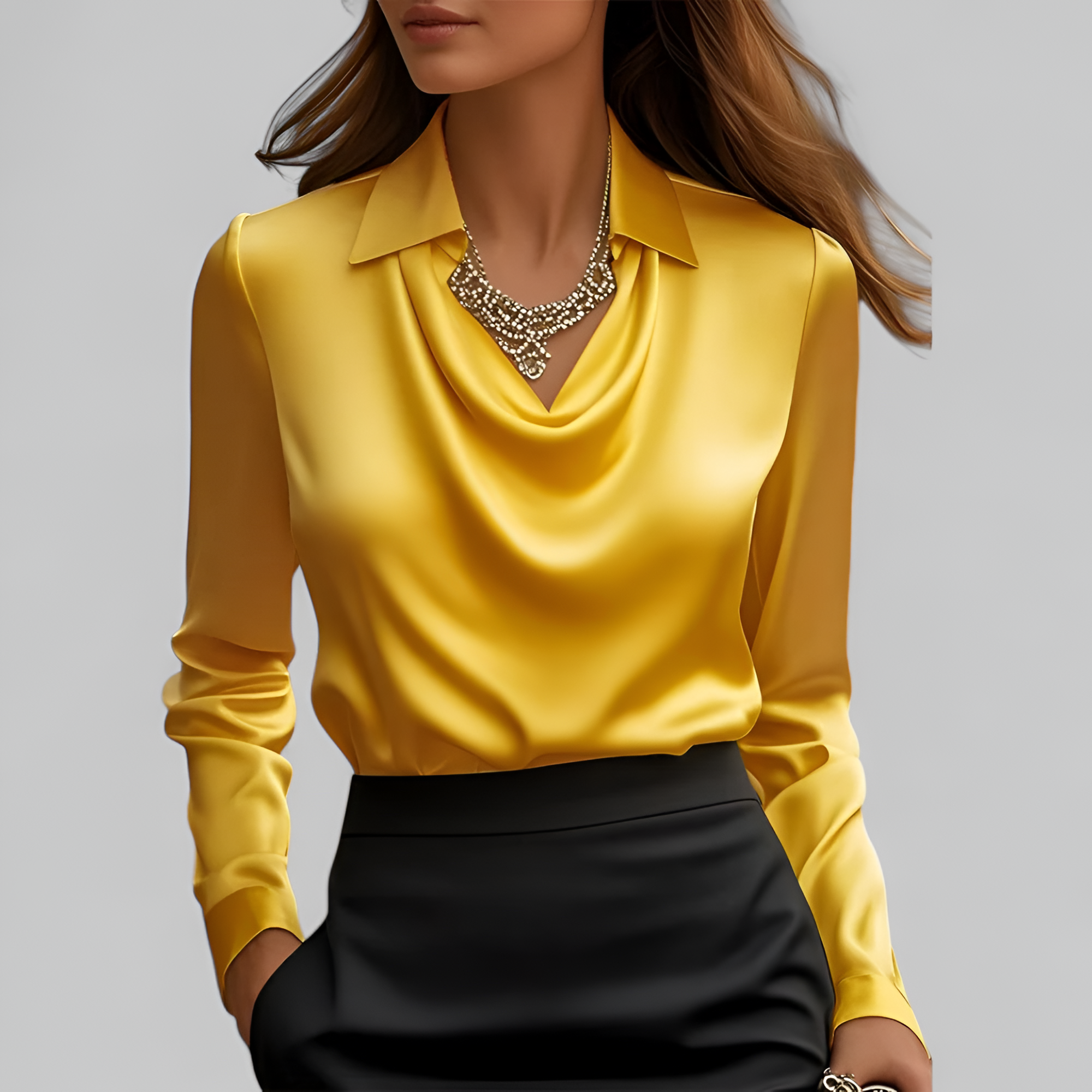 Women's Cowl Neck Long Sleeve Blouse - Office Wear