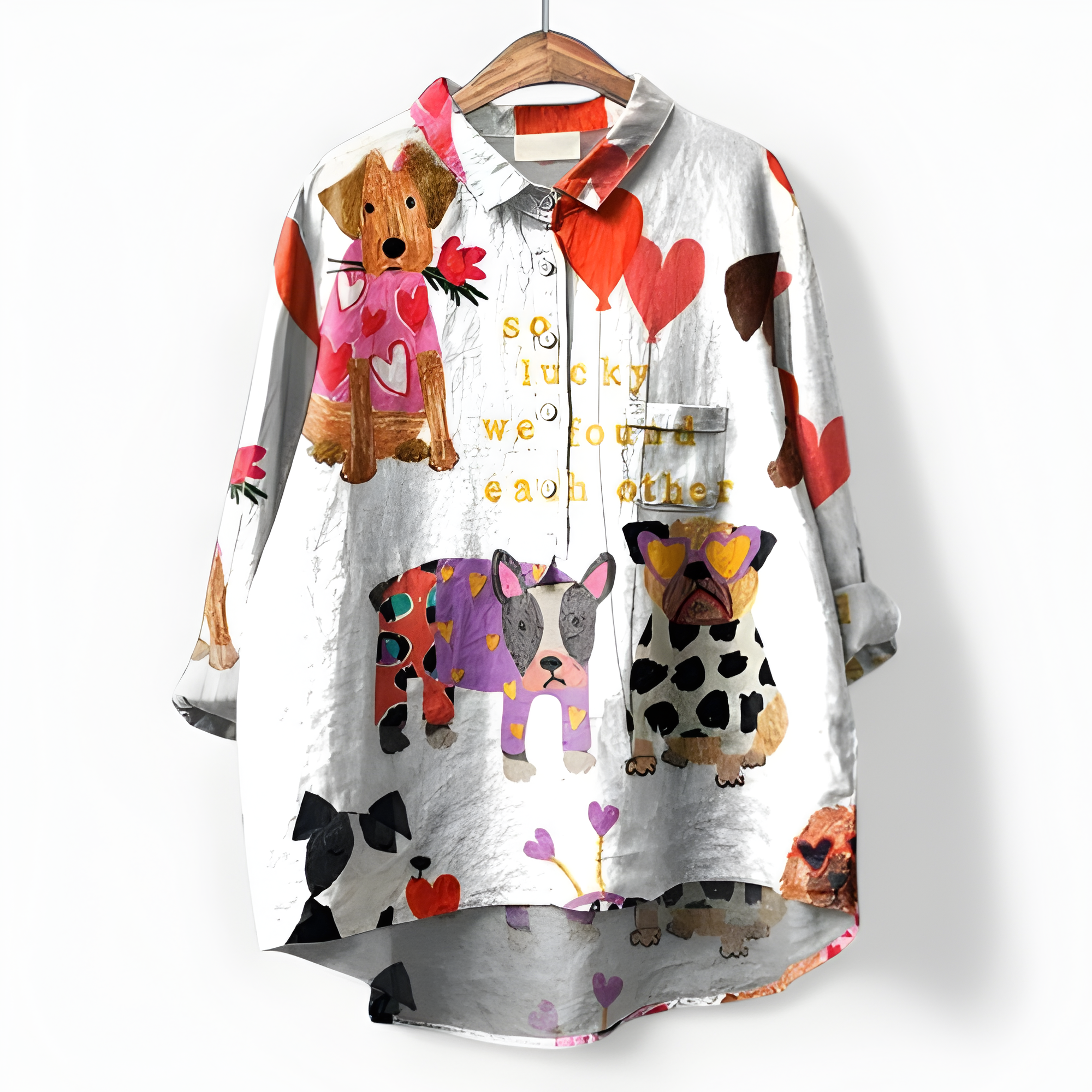Women's Button Down Shirt Artistic Print Oversized Fit - Casual Wear