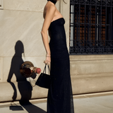 Women's Strapless Ruched Mesh Maxi Dress - Evening Gala