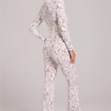 Women's Sequin Embroidered Flare Jumpsuit - Evening Wear