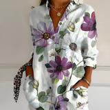 Women's Floral Print Long Sleeve Shirt - Casual Wear