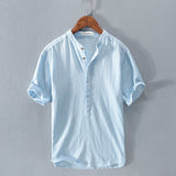 Men's Henley Shirt Short Sleeve Banded Collar - Summer Casual