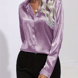 Women's Button Down Blouse Glossy Long Sleeve - Evening Wear