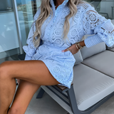 Women's Geometric Crochet Long Sleeve Romper - Summer Outing