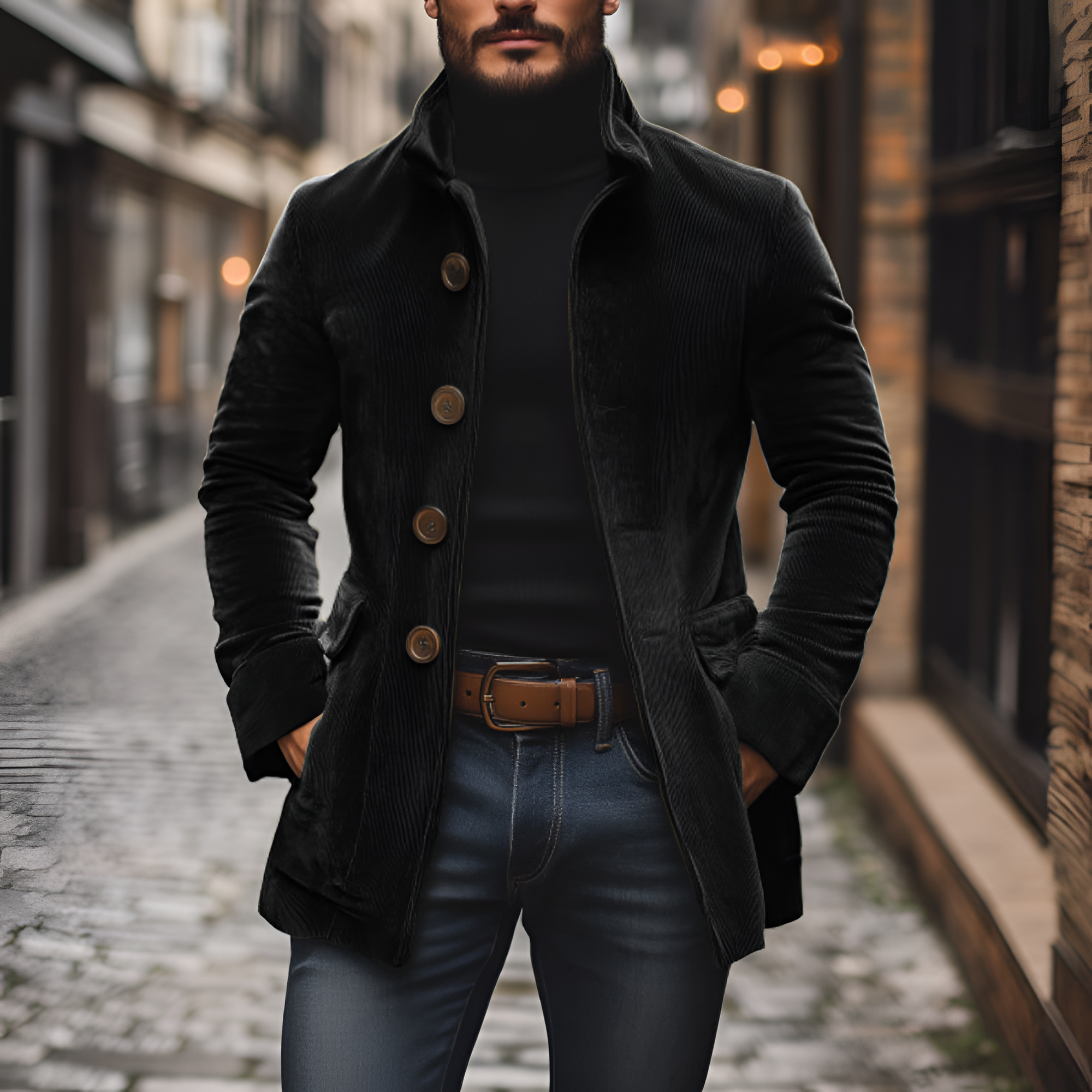 Men's Ribbed Texture Button Down Jacket - Casual Wear