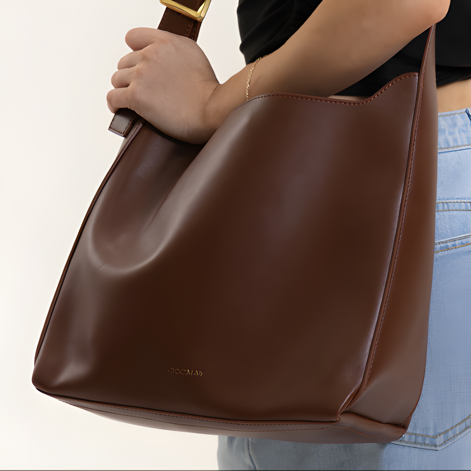 Women's Shoulder Bag Adjustable Strap Gold Buckle - Daily Wear