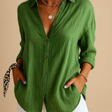 Women's Textured Button Up Shirt - Summer Casual Wear
