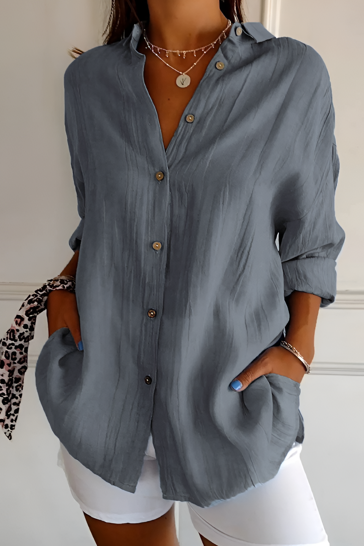 Women's Textured Long Sleeve Shirt - Casual Daily Wear
