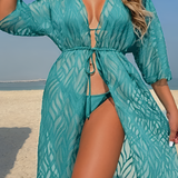 Women's Cover Up Leaf Pattern Drawstring Waist - Resort Wear