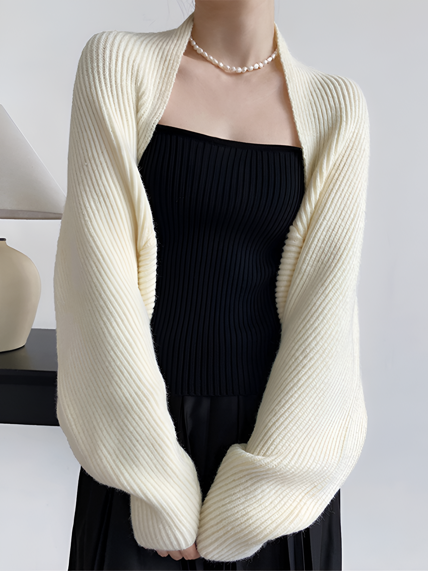 Women's Ribbed Knit Shrug Sweater - Casual Wear