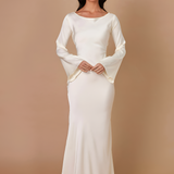 Women's Maxi Dress Long Bell Sleeve Drape Neck - Evening Wear