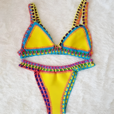 Women's Crochet Trim Triangle Bikini Set - Beach Vacation